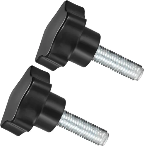 Vista 15 de Perillas de sujeción de estrella, rosca macho M6 x 0.591 in, cabeza de 1.220 in, mango de tornillo de pulgar de plástico, perno roscado negro