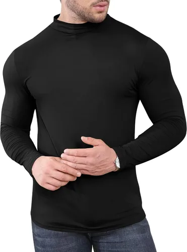Vista 4 de Uni Clau Suéter de cuello alto falso para hombre, de manga larga, suéter básico ajustado