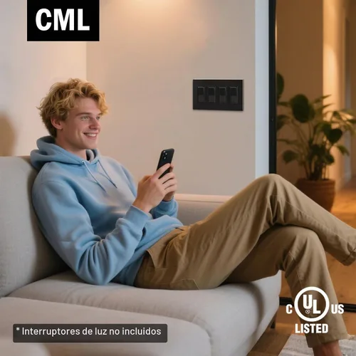 Vista 6 de CML Placa de Pared Decorativa Negra de 4 Posiciones Sin Tornillos, Paquete de 4 Placas de Interruptor de Luz y Cubierta Frontal para Receptáculo