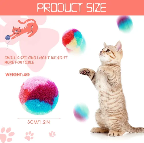 Vista 3 de TIESOME Kit de juguetes para gatos arcoíris - 20 bolas suaves con pompones para jugar y hacer ejercicio en interiores