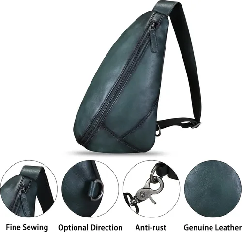 Vista 6 de Bolso de cuero genuino para mujeres y hombres, mochila de cuero vintage, bolso cruzado de hombro, Gris