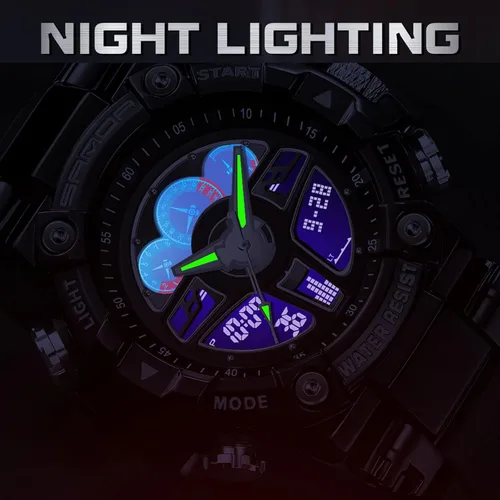 Vista 4 de Reloj para hombre, relojes tácticos para hombre, negro, militar, 5ATM, impermeable, deportivo, reloj digital, diseño genial, hora mundial