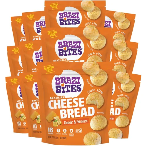 Vista 9 de Brazi Bites Pan de queso brasileño sin gluten: queso cheddar y parmesano Snacks de pan congelados vegetarianos Sin soja Sin ingredientes