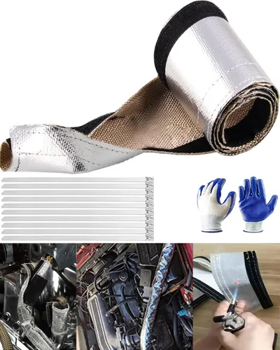 Vista 7 de Funda protectora térmica de alambre aluminizado de 1/2 pulgada de diámetro interior x 3.3 pies, cubierta térmica de gancho y bucle dividido