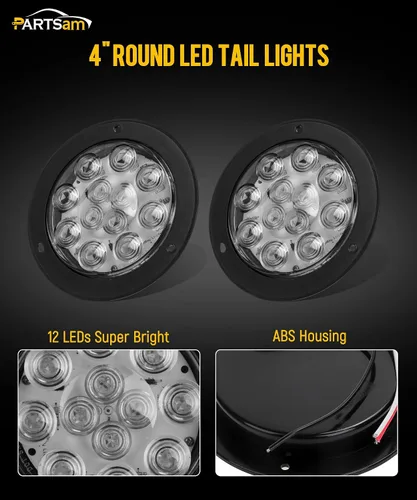 Vista 2 de Partsam - Luces traseras ledes redondas para remolque (4 pulgadas), Blanco