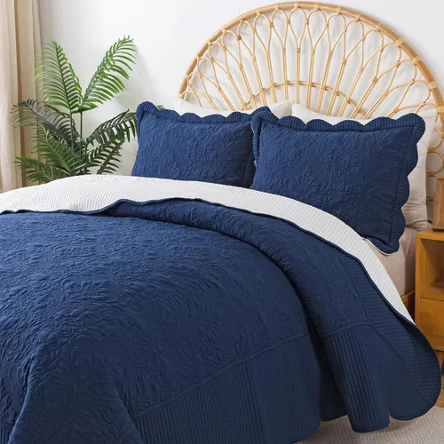 Vista 34 de HoneiLife Juego de ropa de cama tamaño Queen, juego de edredón de microfibra para cama Queen, colchas ligeras de 3 piezas, edredones reversibles