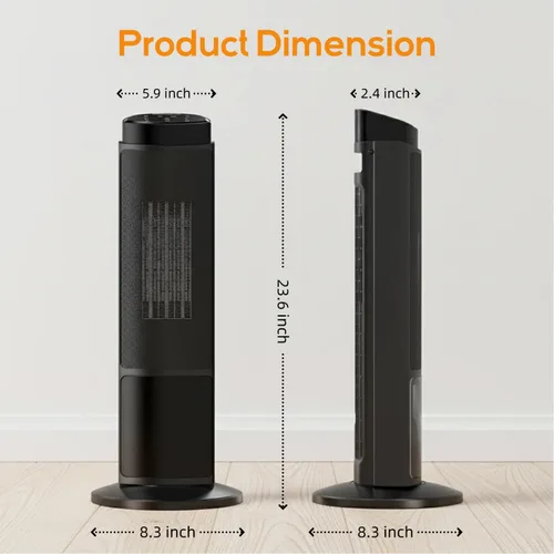 Vista 6 de Calentador de espacio de 23 pulgadas, calentadores portátiles de 1500 W para uso en interiores y exteriores, calentamiento rápido con oscilación