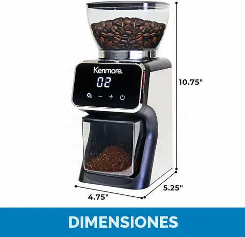 Vista 7 de Kenmore - Molinillo de café cónico para café expreso, prensa francesa, goteo, tamaño de moler ajustable, molino de frijoles, control digital