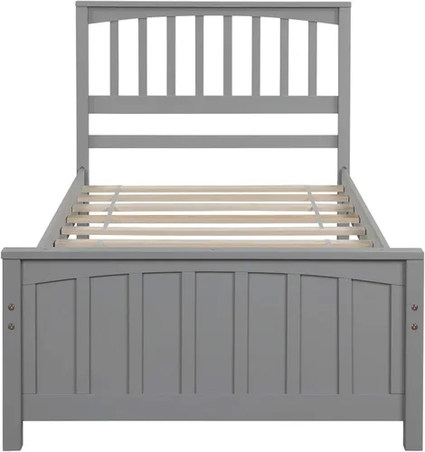 Vista 3 de Harper & Bright Designs - Cama de plataforma tamaño individual con cabecera y estribo para dormitorio de niños y adolescentes, no necesita somier