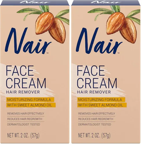 Vista 10 de Nair Crema hidratante para depilación facial, aceite de almendras dulces, botella de 2 onzas