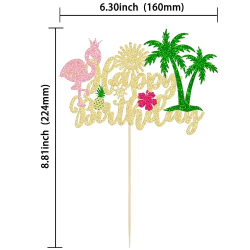 Vista 2 de Gyufise 1 decoración de pastel de flamenco con purpurina para decoración de pastel de flamenco para decoración de pastel hawaiano Luau tropical piña