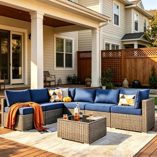 Vista 19 de HOOOWOOO Patio Sectional Furniture Set,2 Piece Couch Set with 2 Matching Armless Chairs(Beige)