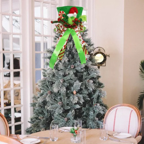 Vista 5 de Lordaeron - Gorro de adorno para árbol de Navidad, sombrero grande de terciopelo verde con lazo alargado, decoraciones de árbol de Navidad, adornos