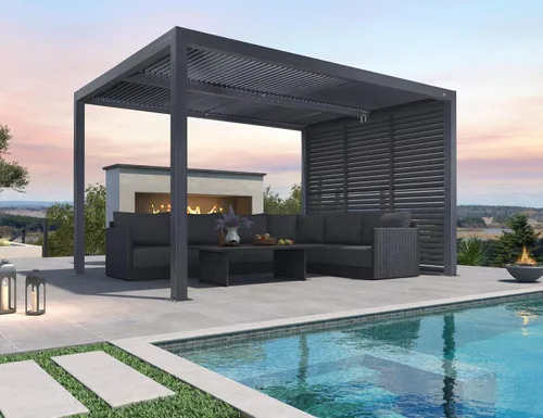 Vista 24 de PURPLE LEAF - Pérgola con listones de 10 x 12 pies, sistema de drenaje 94AS para patio, color gris Premium All-Aluminum Rustproof Build, Modern