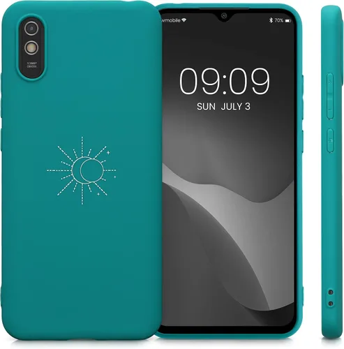 Vista 5 de kwmobile Funda de silicona TPU compatible con Xiaomi Redmi 9A/9AT - Funda suave - Eclipse minimalista blanco/gasolina