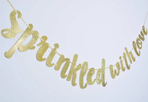 Vista 3 de Pancarta con purpurina con diseño de espolvorear con amor, baby shower, fiesta de revelación de género, decoración de fiesta con purpurina (dorado)