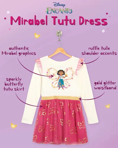 Vista 2 de Disney Vestido Encanto para niñas Vestido Mirabel Encanto para niñas Vestido tutú de princesa para niños pequeños (tamaños 2T-6X)