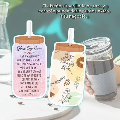 Vista 4 de Tarjetas de instrucciones de cuidado de tazas, inserto de instrucciones de cuidado de vasos para pequeñas empresas, tarjetas de cuidado de vasos