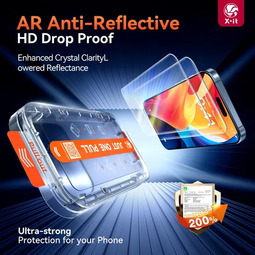 Vista 3 de X-it Paquete de 2 protectores de pantalla AR para iPhone 17 de 6.3 pulgadas con kit de alineación automática, antirreflejos, eliminación automática