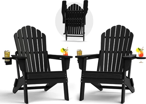 Vista 16 de Plawdlik Silla Adirondack plegable de gran tamaño mejorada 2026, silla para hoguera resistente de 380 libras con respaldo extra alto de 37.8