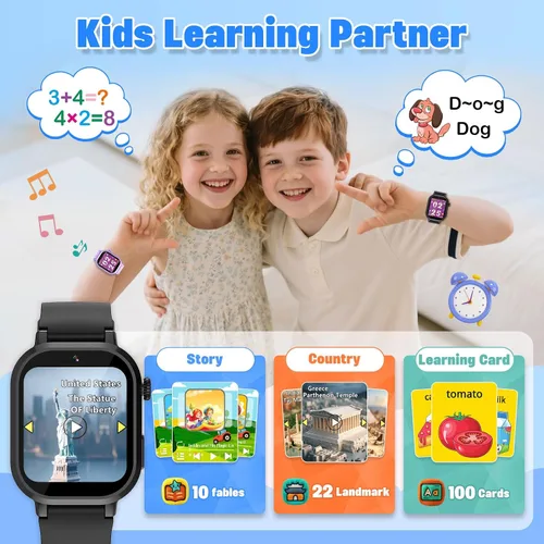 Vista 7 de Wiszodet Reloj inteligente impermeable para niños, regalo para niños de 3 a 12 años con 39 juegos, pantalla táctil HD, reproductor de música, cámara