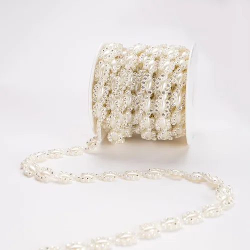 Vista 2 de KAOYOO Cinta con diamantes de imitación, 10 yardas con perlas de imitación, rollo de cuentas florales de perlas sintéticas para vestidos de boda