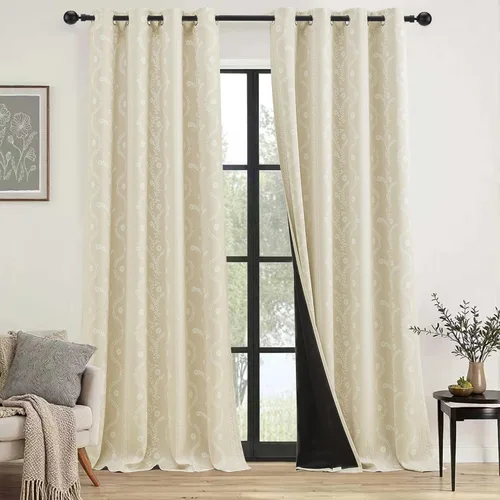 Vista 5 de LIMON HOME Cortinas Opacas Beige de 84 pulgadas de Largo para Sala de Estar y Dormitorio, Tratamiento de Ventana Insonorizado Cortinas Blackout