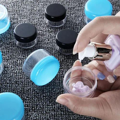 Vista 5 de 100 recipientes vacíos de muestra, 20g, 0.7 onzas, tarros de cosméticos transparentes con tapas, tarros de maquillaje de plástico para cosméticos