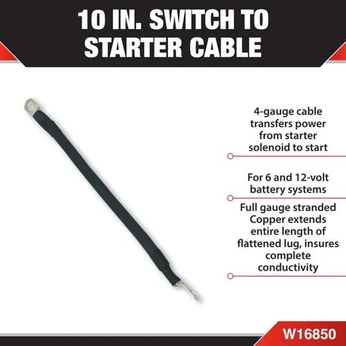 Vista 2 de Performance Tool W16850 4GA 10 pulgadas interruptor de batería a cable de arranque, negro