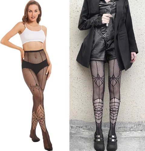 Vista 3 de MANZI Medias de red para mujer con estampado de mallas