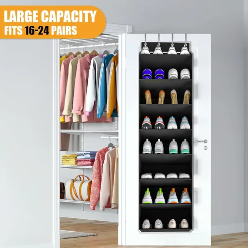 Vista 2 de KYEVIS Organizador de zapatos para colgar sobre la puerta, para 16 a 24 pares, organizador de zapatos colgante para puerta de armario, bolsillo