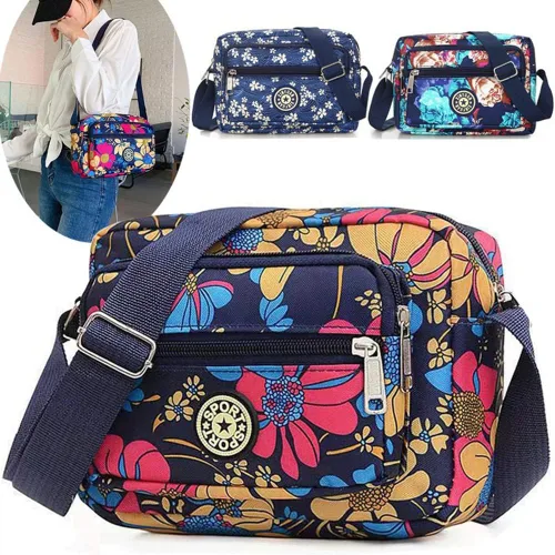 Vista 5 de HODMEXI Bolso cruzado impreso de nailon para mujer, bolsa de bolsillo de viaje para mujer
