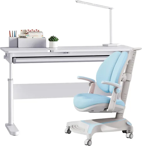 Vista 19 de FCD Escritorio y silla para niños, juego de escritorio y silla de estudio ergonómico, multifuncional, ajustable, mesa de dibujo y estación