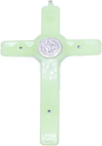 Vista 4 de Guaber Crucifijo de Cristo Jesús Crucifijo que brilla en la oscuridad, adorno luminoso religioso para pared, regalo