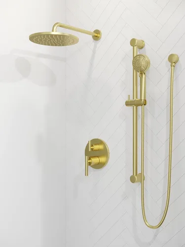 Vista 2 de Pfister Contempra - Juego de 2 manijas para desviador de ducha en oro Oro cepillado