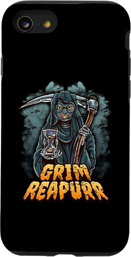 Vista 13 de iPhone 13 Grim Reapurr divertido disfraz de Halloween calabaza Parca gato caso