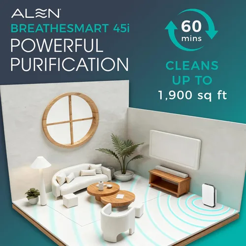 Vista 3 de Alen Purificador de aire BreatheSmart 45i HEPA con filtro Fresh + carbono para habitaciones grandes 1900 pies cuadrados Perfecto para dormitorios