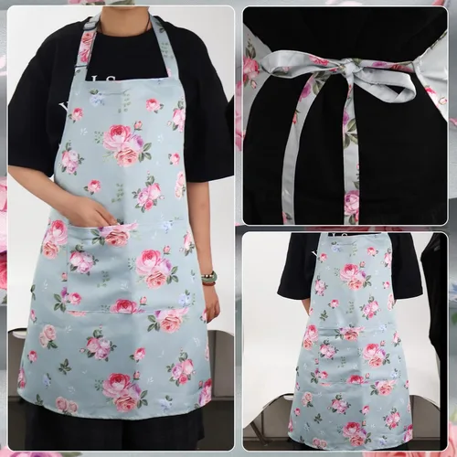 Vista 6 de 2 Pack Floral Apron, Adjustable Waterproof Aprons with 2 Pockets Cute Apron for Kitchen, Baking for Mom Wife Sister