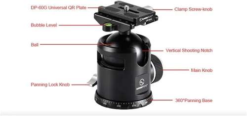 Vista 4 de SUNWAYFOTO Epic EB-52 - Cabezal de bola de trípode de 2.047 in y placa QR compatible con Arca/RRS Sunway