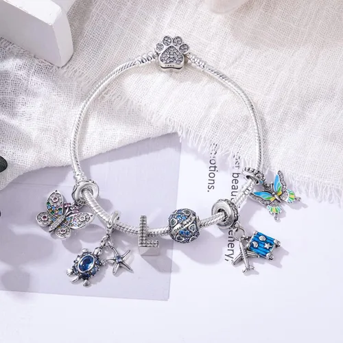 Vista 5 de MULA 925 Sterling Silver Snake Chain Charm Bracelet Butterfly Best Friend Heart with 5A Cubic Zirconia for Women Girls Gift for Her