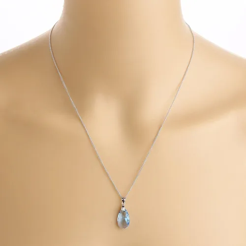 Vista 8 de KRUCKEL Collar con colgante de gota de agua de cristal Swarovski azul, chapado en oro blanco, ligero, hipoalergénico para mujeres, aniversario