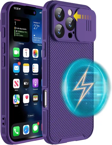 Vista 19 de Funda magnética para iPhone 16 Pro Max, funda protectora de cámara para iPhone 16 Pro Max [compatible con carga MagSafe] con cubierta deslizante