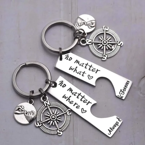 Vista 4 de LParkin Juego de 2 llaveros con texto en inglés "No Matter What No Matter Donde", para mejor amigo, amistad, relación, regalo, acabado pulido, 2