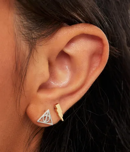 Vista 2 de Harry Potter Earring Sets, 2 Pair Gold Plated, Silver Plated Studs - Deathly Hallows and Lighting Scar, HP and Golden Snitch, Deathly Hallows and