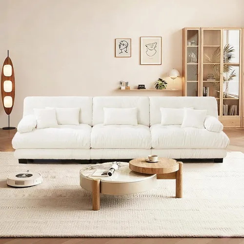 Vista 4 de Reposapiés Otomano Tapizado de Terciopelo con Cojín para Sofá Seccional Sofá 300 libras para Sala de Estar (Beige)
