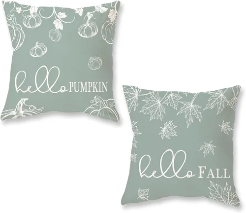 Vista 10 de ONWAY - Juego de 2 fundas de almohada de otoño de 16 x 16 pulgadas, color naranja calabaza con texto "Hello Fall" Hello Fall Hello Pumpkin Maple