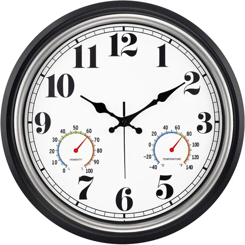Vista 9 de 45 Min - Reloj de pared para interiores y exteriores, 12 pulgadas, estilo retro, 03 12 plata