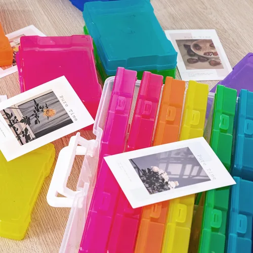 Vista 6 de Estuche de almacenamiento de fotos de 4 x 6 pulgadas con asa, 16 organizadores interiores de fotos, cajas de almacenamiento extra grandes