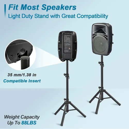 Vista 3 de Vondynote Par de soportes para altavoces de trípode de altura ajustable de 33.5 a 53.5 pulgadas, soporte delgado para mini altavoz, PA DJ, trípode