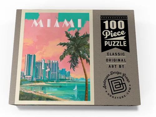 Vista 4 de MyPuzzle Miami, FL: South Beach, Vintage Poster - Rompecabezas prémium de 100 piezas para adultos